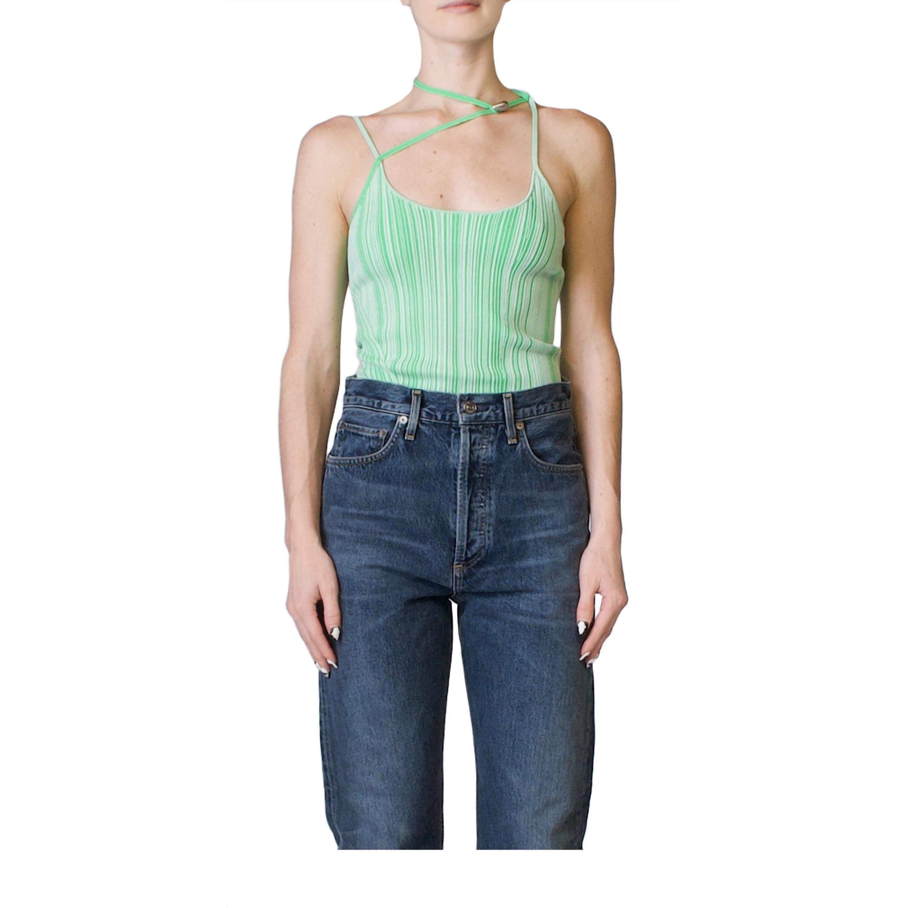 New Paris Georgia Asymmetric Singlet Top In Green/Ivory